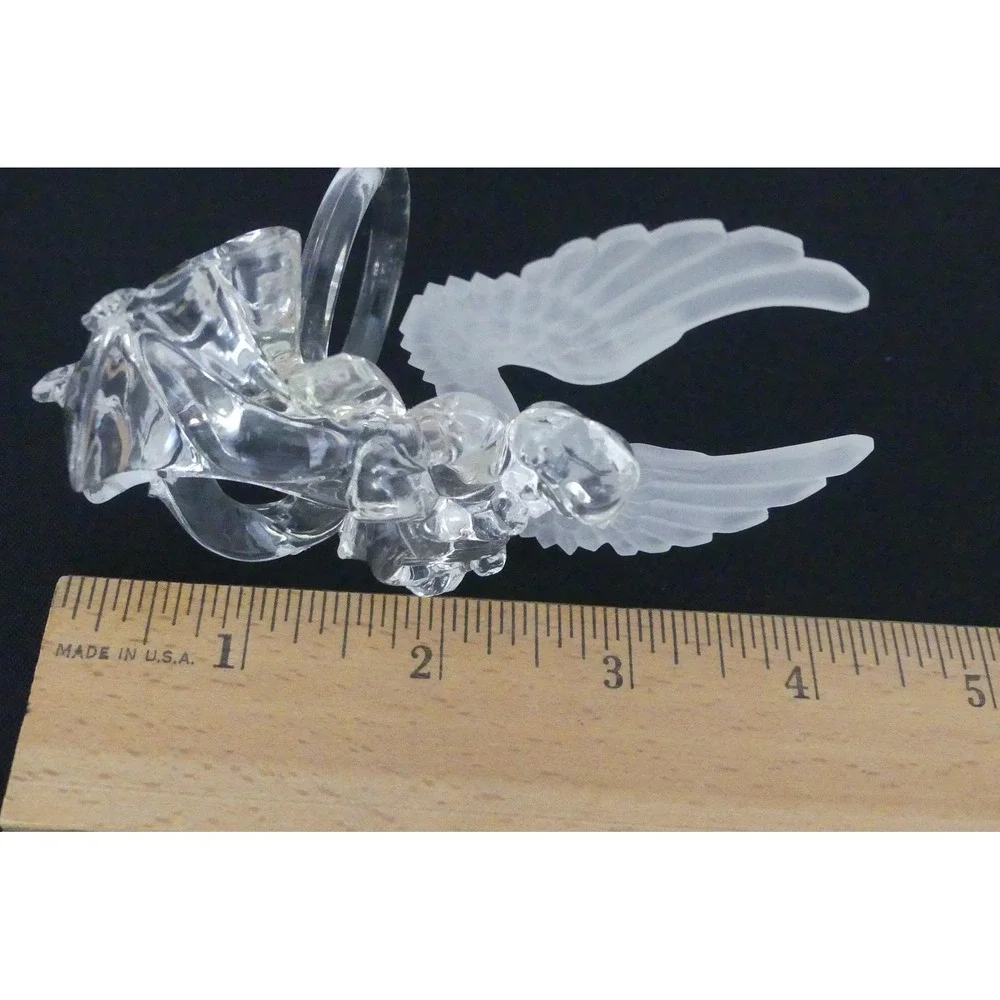 Set of 4 Vintage Clear Acrylic Angel Napkin Rings Frosted Wings Musical Cherubs